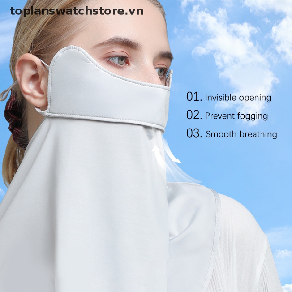 Khẩu Trang Lụa Lạnh Che Mặt Và Cổ Chống Tia UV Bảo Vệ Tai Khi Lái Xe Cho Nữ