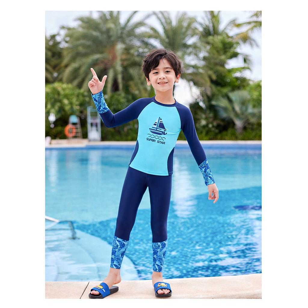 Đồ bơi trẻ em, đồ bơi bé gái, đồ bơi bé trai | tay dài quần dài chống nắng có size lớn 40kg
