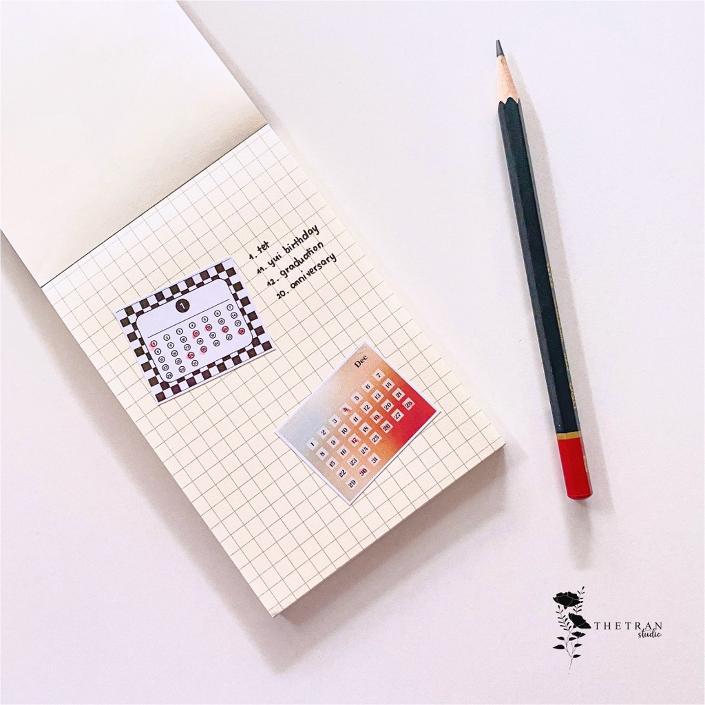 Bộ 12 sticker cute lịch mini dùng cho tất cả các năm / calendar sticker / thetranstudio