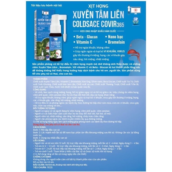 XỊT HỌNG XUYÊN TÂM LIÊN COLDSACE COVIR365 KEO ONG NHẬP KHẨU HÀN QUỐC