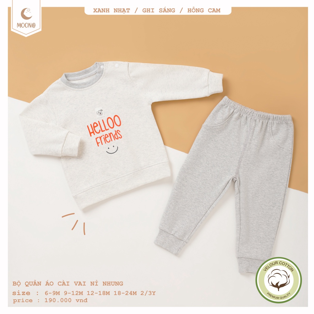 Bộ cài vai dài tay nỉ nhung Moon (9-36m)