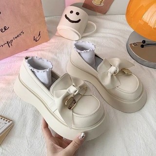 Giày da nữ thắt nơ đế độn kiểu dáng ullzzang hót