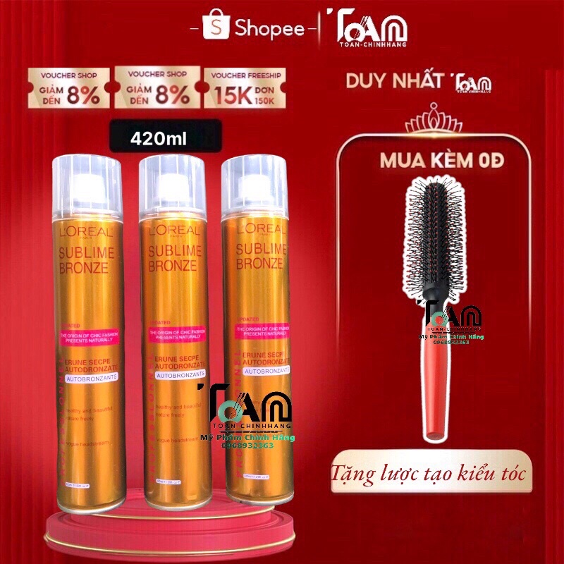 Gôm Xịt Tóc Loreal Gold Sang Trọng 420ml - Tặng Lược