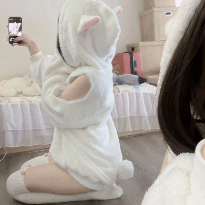 Áo Khoác Lông Cừu Có Mũ Trùm Đầu Giữ Ấm Mùa Đông Mềm Mại Baa Baa Baa Baa Nhật Bản Ngọt Ngào Cho Bé