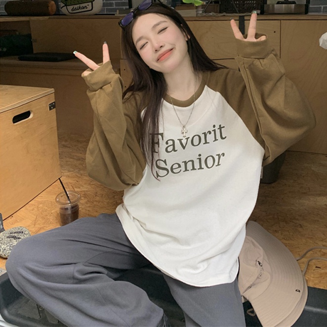 Áo SUXI tay dài dáng rộng phối màu tương phản trẻ trung hợp thời trang cho bạn gái