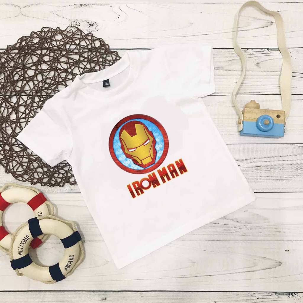 Áo thun trẻ em in hình siêu nhân siêu anh hùng Người Sắt Iron Man, áo phông cổ tròn mềm mịn