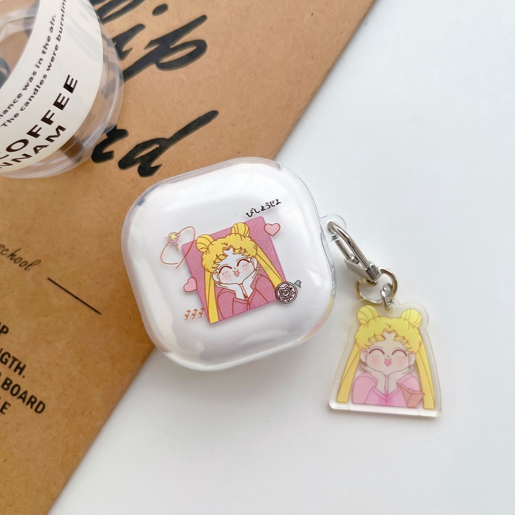 Vỏ Bảo Vệ Hộp Sạc Tai Nghe Samsung Galaxy Buds 2 / Buds Live / Buds Pro Trong Suốt Họa Tiết Hoạt Hình Kèm Móc Khóa