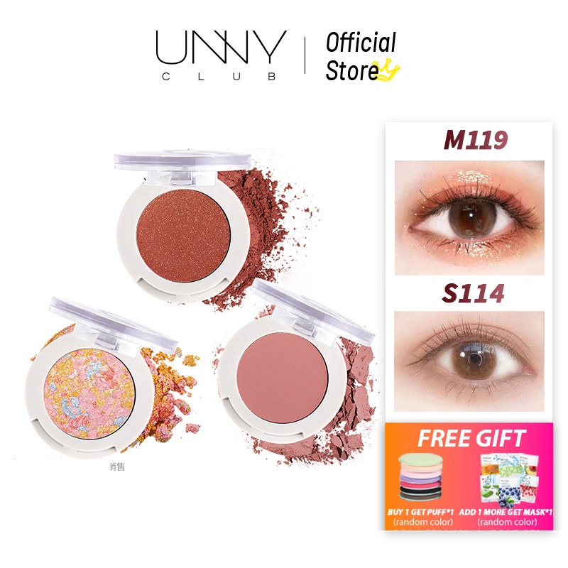 Phấn mắt đơn sắc UNNY CLUB 1.6g màu mờ ánh nhũ lấp lánh chống nước lâu trôi nội địa Trung