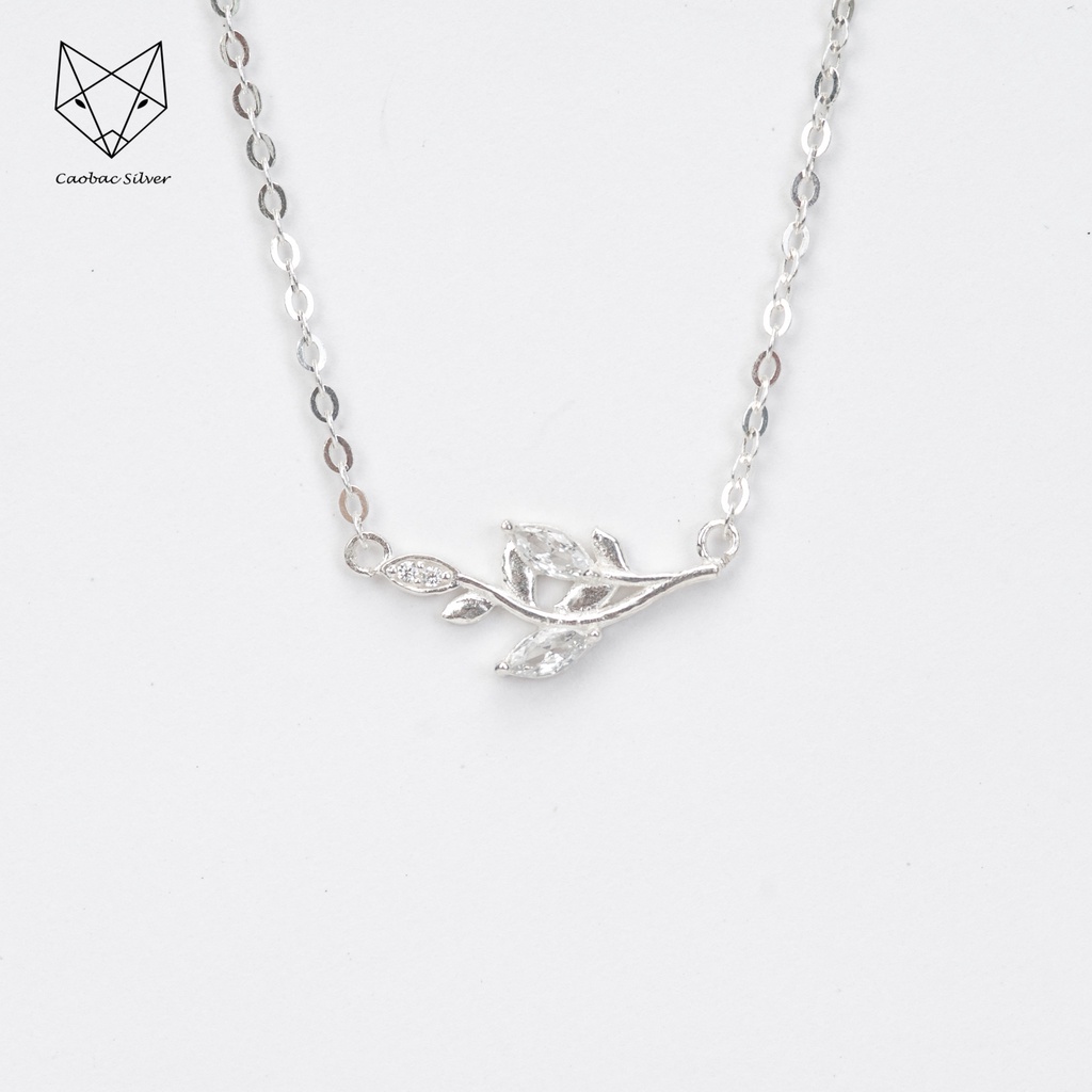 Dây Chuyền Bạc Ta Cao Cấp CaoBac Silver Hoạ Tiết Lá Lúa Đính Đá Lấp Lánh Nhẹ Nhàng, Thanh Lịch Dành Cho Bạn Gái