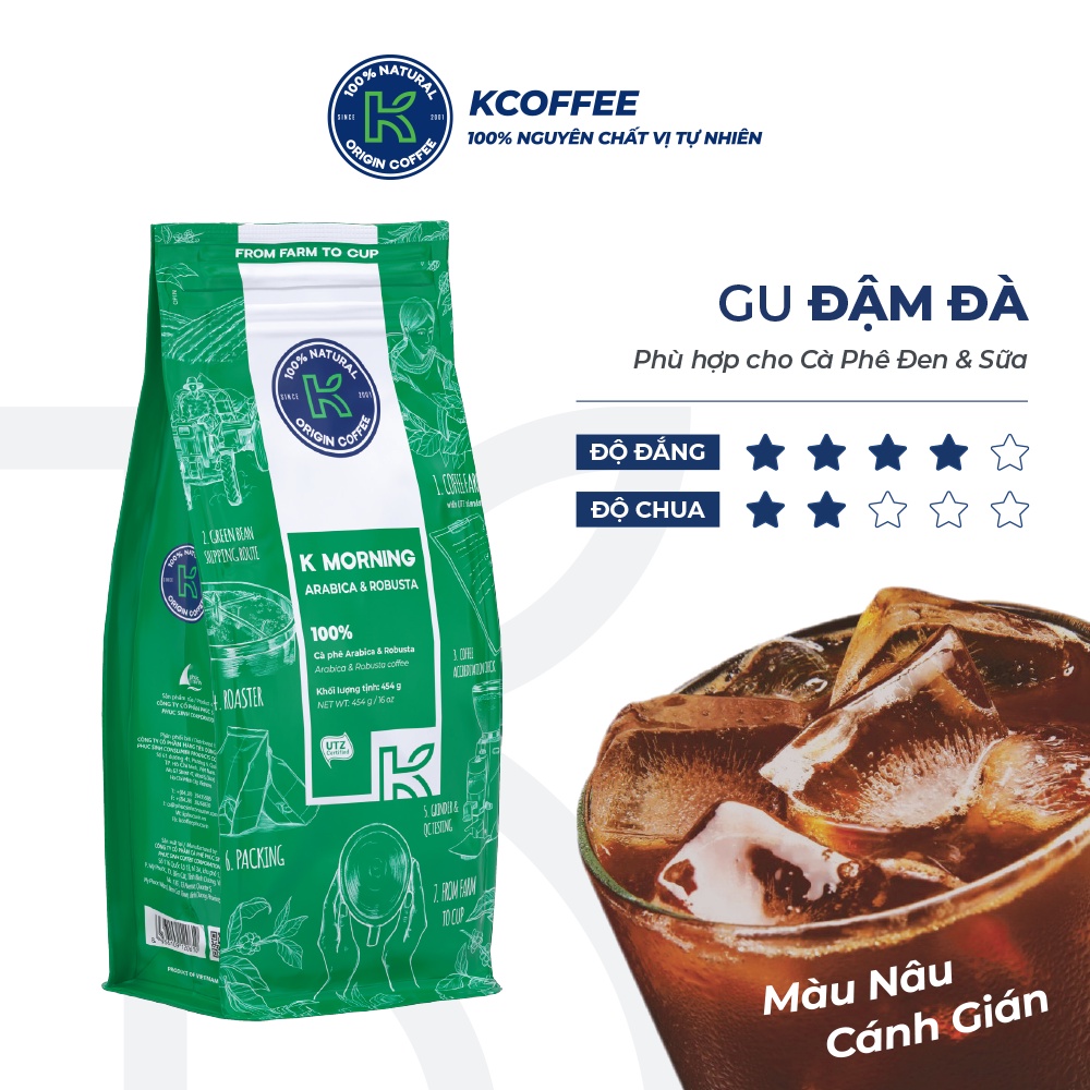 Cà Phê Rang Xay Robusta Arabica K MorningTúi 454g - Cà Phê Rang Xay Nguyên Chất K Coffee