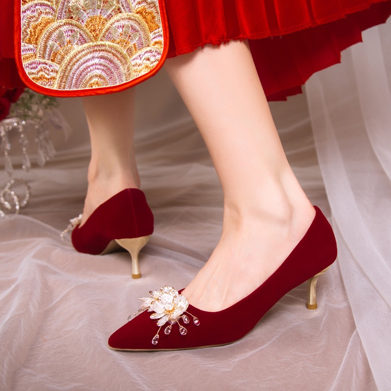 Giày Cao Gót Da Lộn Phong Cách retro Pháp Cho Nữ