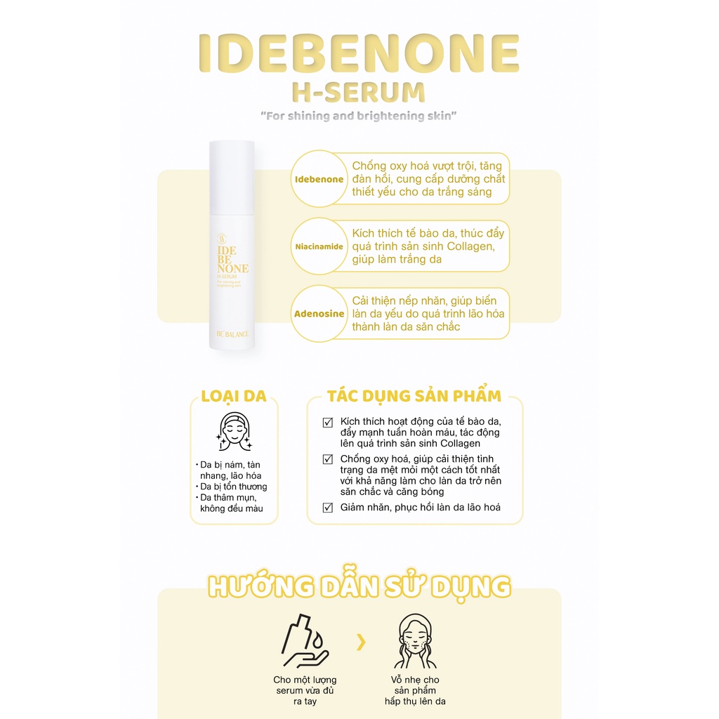 Serum Dưỡng da sáng mịn, Mờ nếp nhăn Be'Balance IDEBENONE H (30ml)