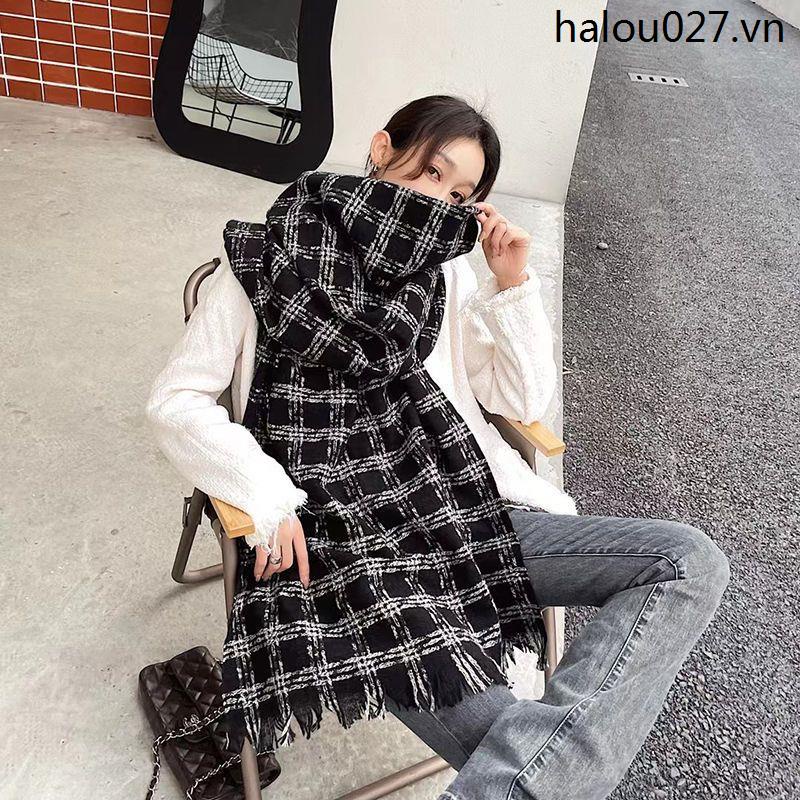 Khăn Choàng Len Cashmere Dày Sọc Ca Rô Đen Trắng Thời Trang Mùa Đông 2022 Cho Nữ