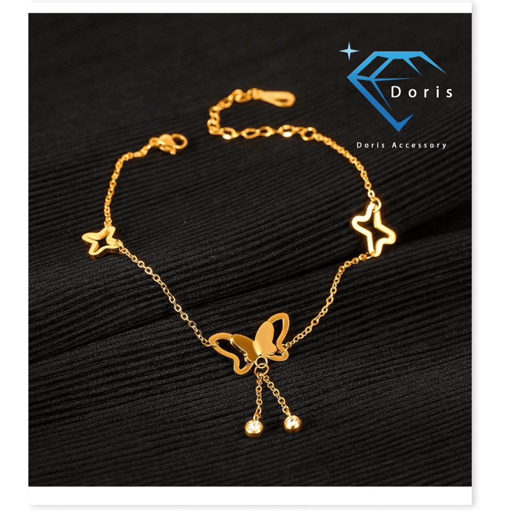 Lắc chân nữ Doris titan bướm Gold / Silver / Rose Gold O1-305A