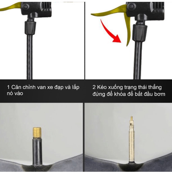 Bơm hơi xe đạp xe máy bơm chân xe máy gác chân xe máy bơm lốp xe máy, tặng kèm kim bơm banh