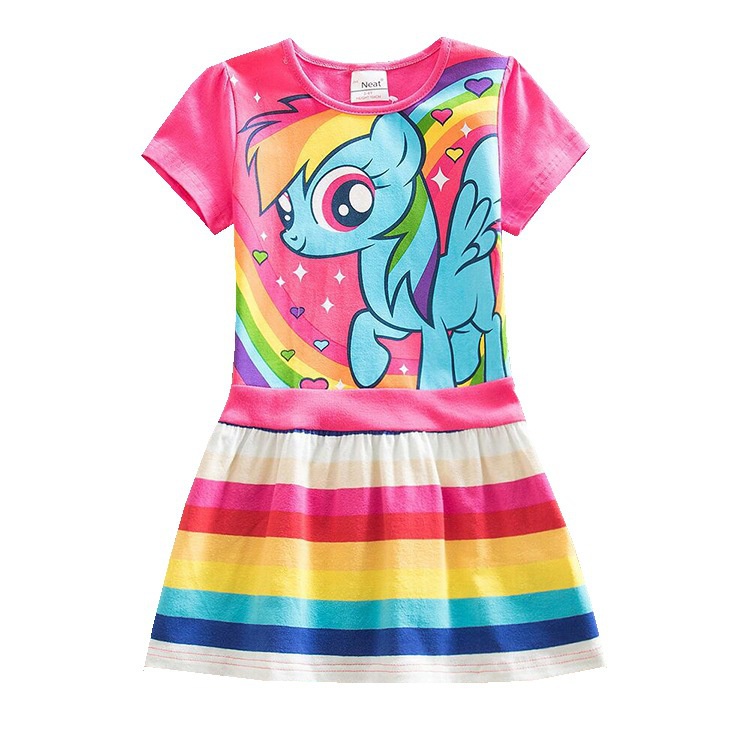 Đầm Thun Tay Ngắn In Hình Ngựa Pony 3 Màu Thời Trang Mùa Hè Phong Cách Mới Cho Bé Gái