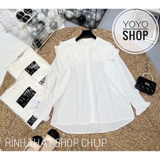 Áo sơ mi nữ trắng phom rộng trơn tay dài cổ bẻ basic ulzzang vintage hàn quốc , sơ mi trắng nữ xinh xắn YoYo