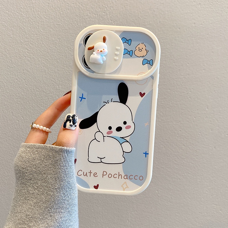 Ốp Điện Thoại Hình Gấu Pooh Và Những Chú Chó Pochacco 3D Có Thanh Trượt Bảo Vệ Camera Cho iPhone 14 13 12 11 Pro Max XS XR X