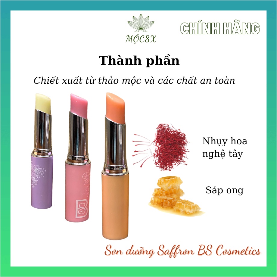 Son dưỡng Môi Tinh chất Saffron Nhụy hoa Nghệ tây BS Cosmetics Hàn Quốc 3in1 - Mộc 8X