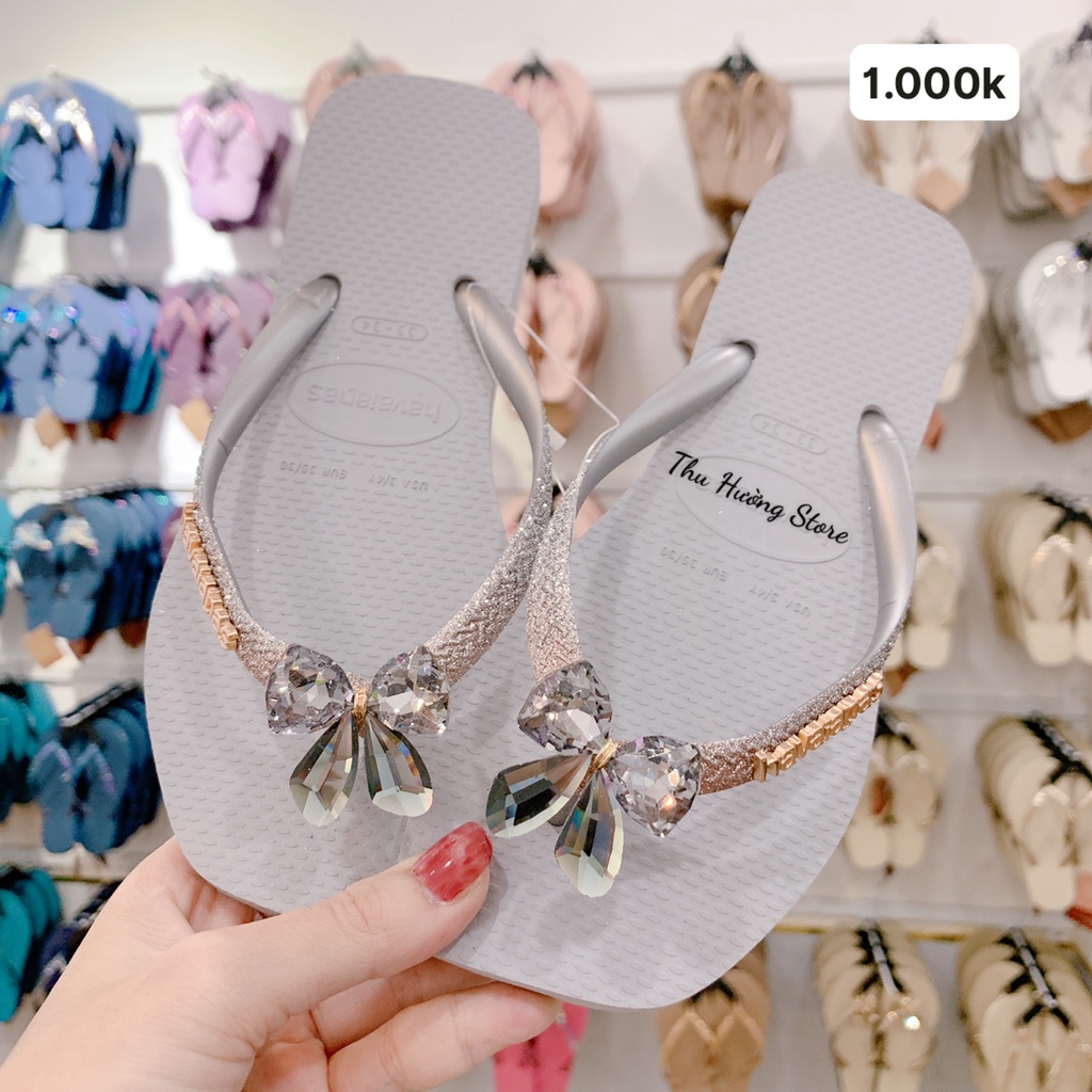 Havaianas Đế Vuông Kim Tuyến Mix Nơ New