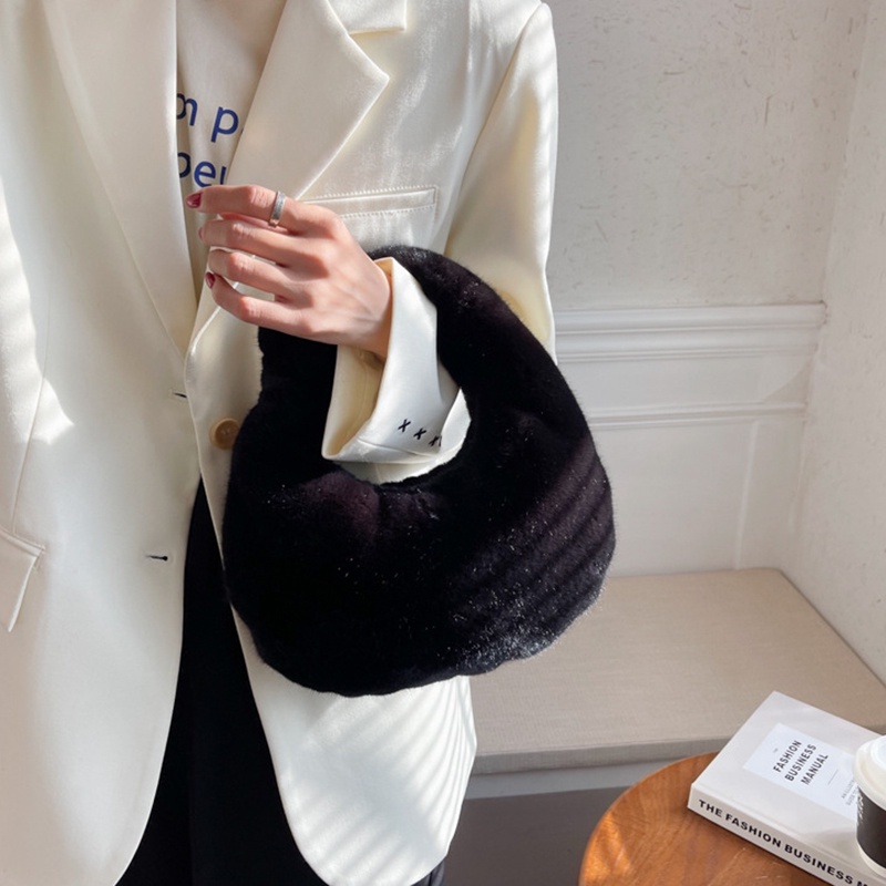 Túi xách IELGY vải lông màu trơn thắt nút thời trang cho nữ