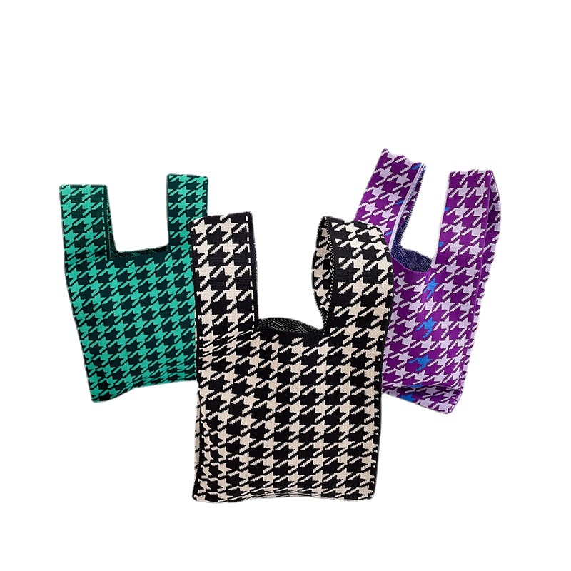 Túi Đeo Vai Đan Len Họa Tiết Sọc Caro Thời Trang Cho Nữ