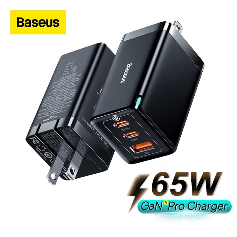 XIAOMI Củ Sạc Nhanh Baseus 65W GaN5 USB Type C 2C + U Cho iPhone 14 13 QC3.0 PD