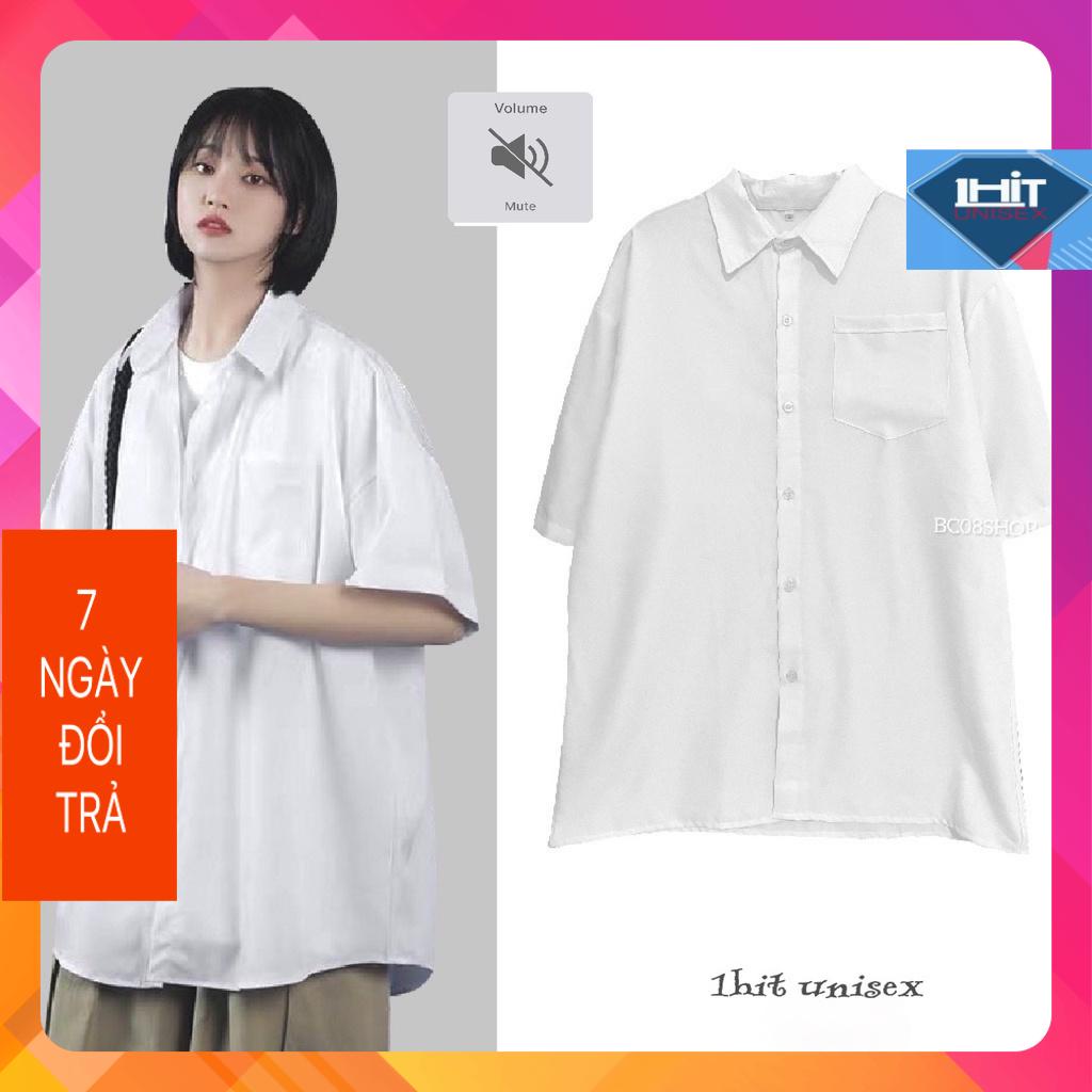 Áo Sơ Mi Trắng Tay Lỡ Có Túi basic Unisex chất vải lụa mềm mịn form rộng 1hit_shop