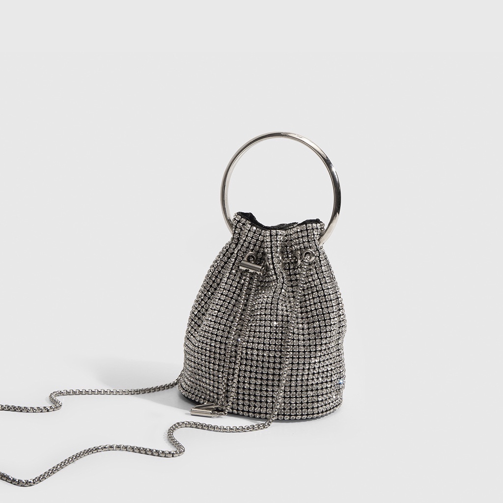 Túi Đeo Chéo Đính Đá Lấp Lánh Phối Dây Xích Thời Trang Cho Nữ