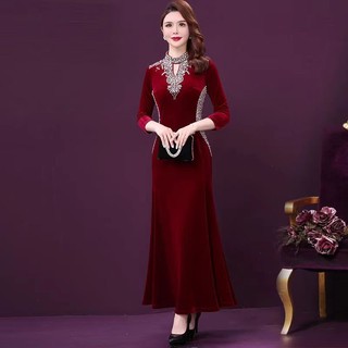 Đầm Nhung Dài 9 Tấc Tay Dài Thời Trang Cao Cấp Sang Trọng Cho Nữ