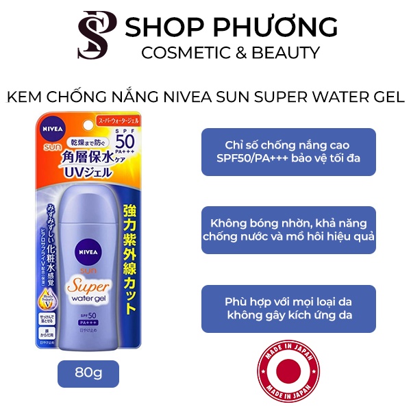 CHỐNG NẮNG NIVEA SUN SUPER WATER GEL NHẬT 80G