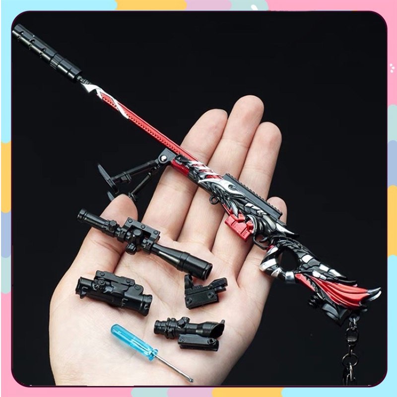 Mô hình kim loại lắp ráp AWM Red Dragon Fire PUBG mini dài 22cm mô hình trưng bày sưu tầm