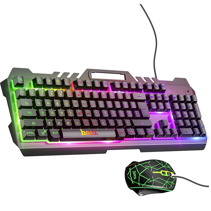 Combo phím cơ và chuột Hoco DI16 DPI 1600 tích hợp khay điện thoại có đèn Led 7 màu