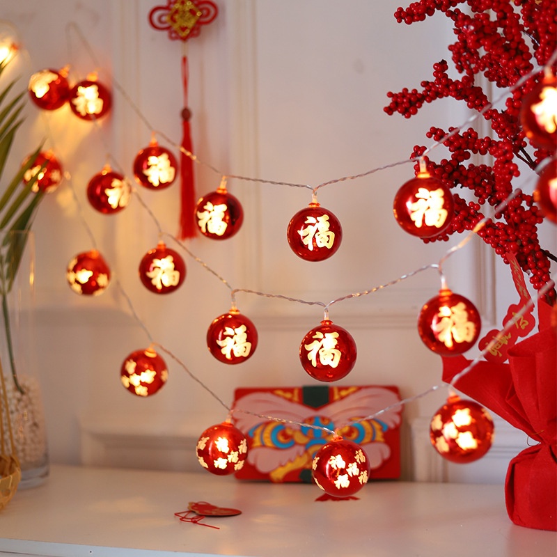 Dây Đèn Led Hình Quả Bóng Tròn Màu Đỏ Phong Cách Trung Hoa Độc Đáo Trang Trí Nhà Cửa / Lễ Hội