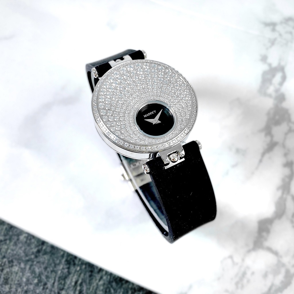 Đồng Hồ Nữ Madocy M81688 Dây Silicone Đen Silver 35mm