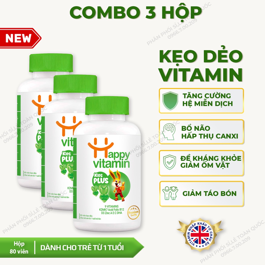 Kẹo dẻo bổ sung dưỡng chất Happy Vitamin Kids Plus+. Tăng đề kháng, nâng cao hệ miễn dịch cho trẻ