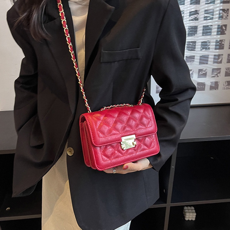 IELGY Túi Đeo Chéo Dây Xích Hình Thoi Màu Be Phong Cách Hàn Quốc Cho Nữ