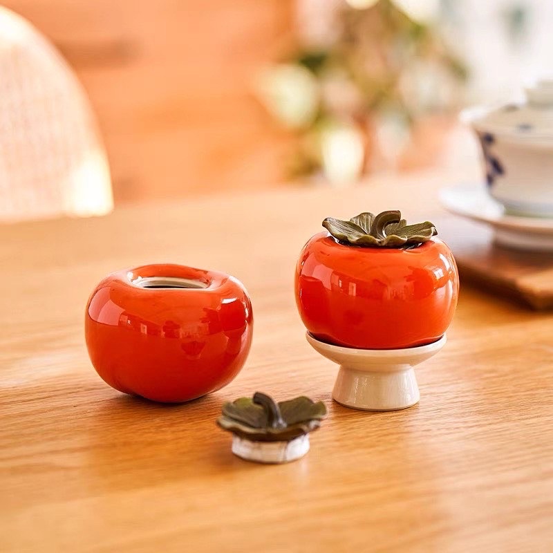 Hũ trà quả hồng, set hũ đựng trà xinh xắn. Hũ đựng gia vị gốm sứ quả hồng kèm hộp đựng