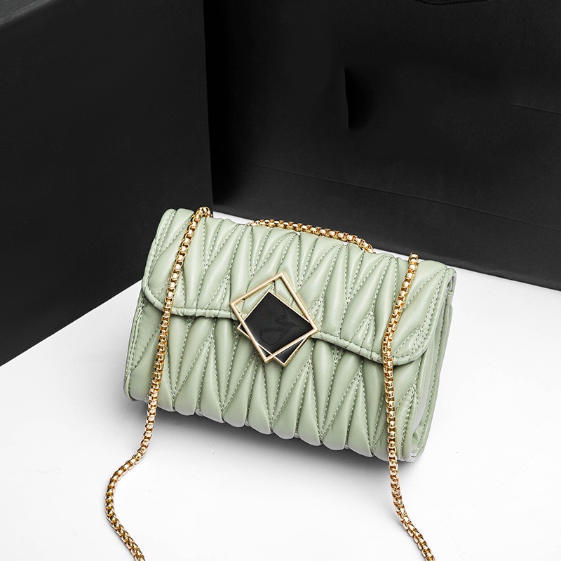 IELGY Túi Đeo Chéo Hình Vuông Nhỏ Màu Đen Phối Khóa Kim Loại Thời Trang Cho Nữ