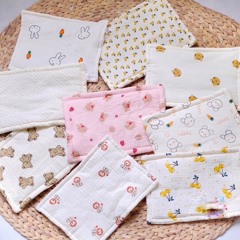 Gối mỏng lót đầu cho bé sơ sinh xô muslin cao cấp, chọn mẫu gấu thỏ siêu xinh