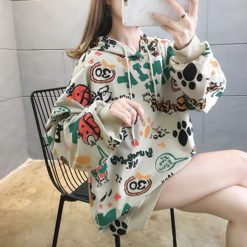 2576#Áo Hoodie Sợi Polyester 25% Mỏng Dáng Rộng Thời Trang Mùa Thu Hàn Quốc Mới Dành Cho Nữ (Real Shot 75