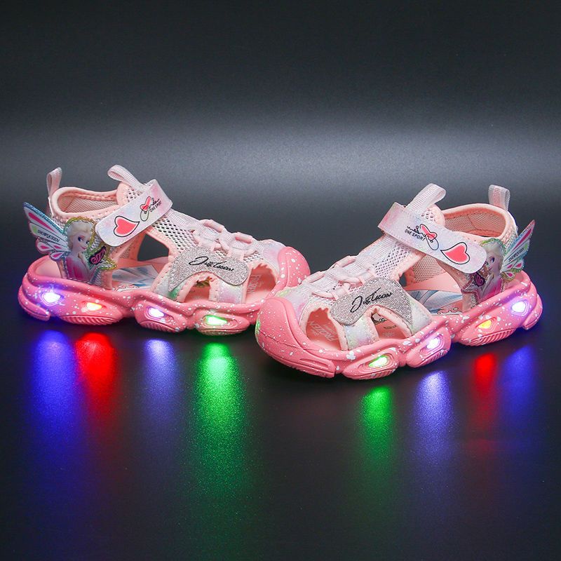 Xăng đan Công Chúa Elsa Đế Mềm Bít Mũi Có Đèn Thời Trang Mùa Hè Cho Bé Gái