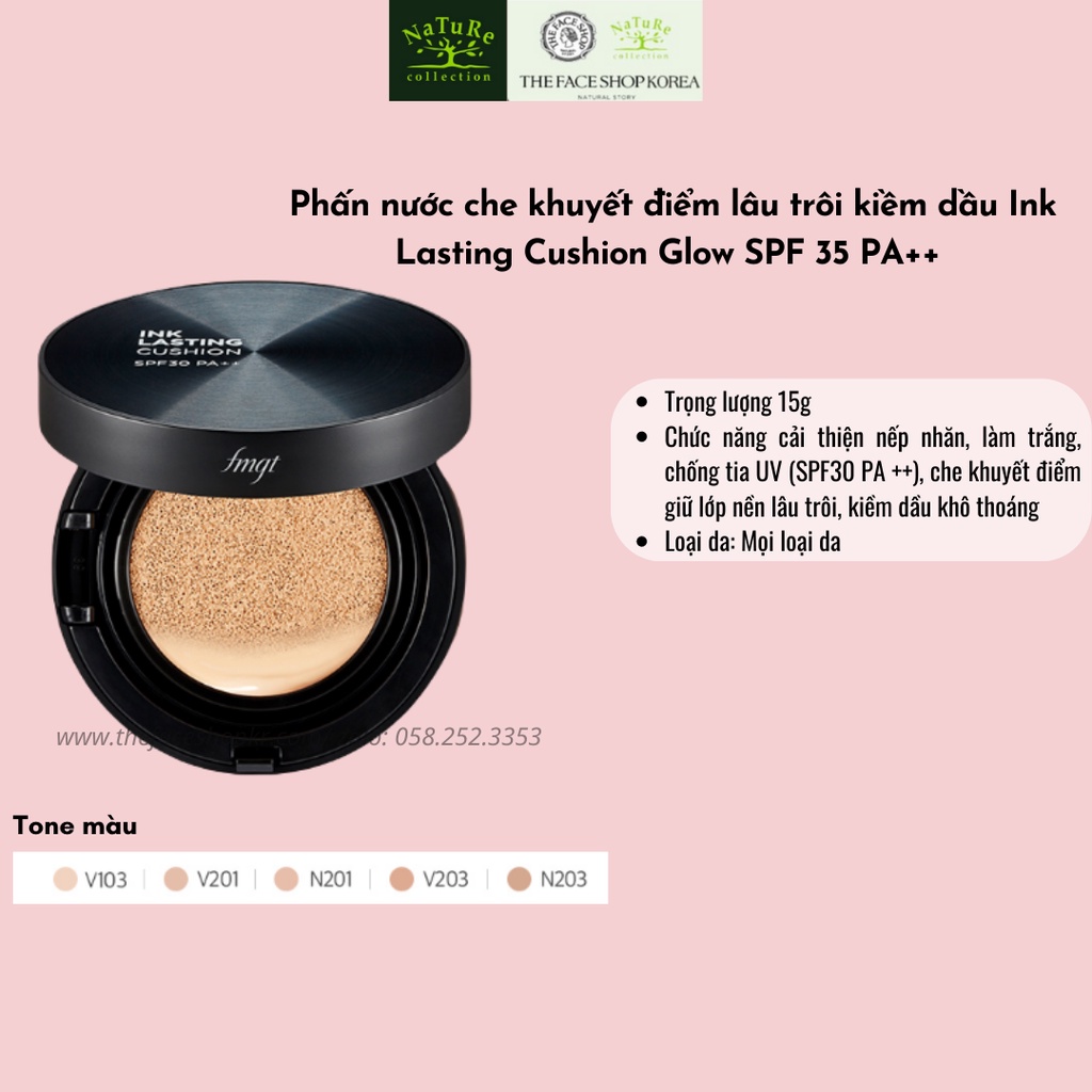Phấn nước che khuyết điểm lâu trôi TheFaceShop INK LASTING CUSHION SPF 30 PA++15g