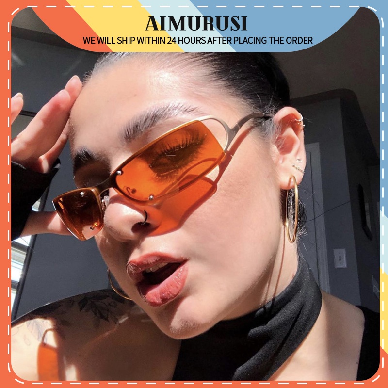 (AIMURUSI) COD Kính Mát Gọng Oval Y2K Steampunk Phong Cách Vintage