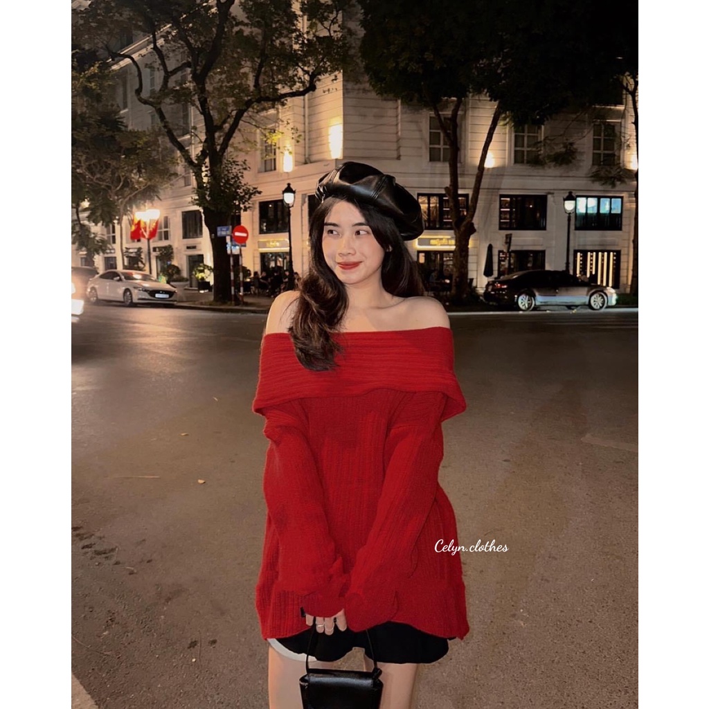 Áo len đũa trễ vai dáng dài chất mịn Celyn.clothes