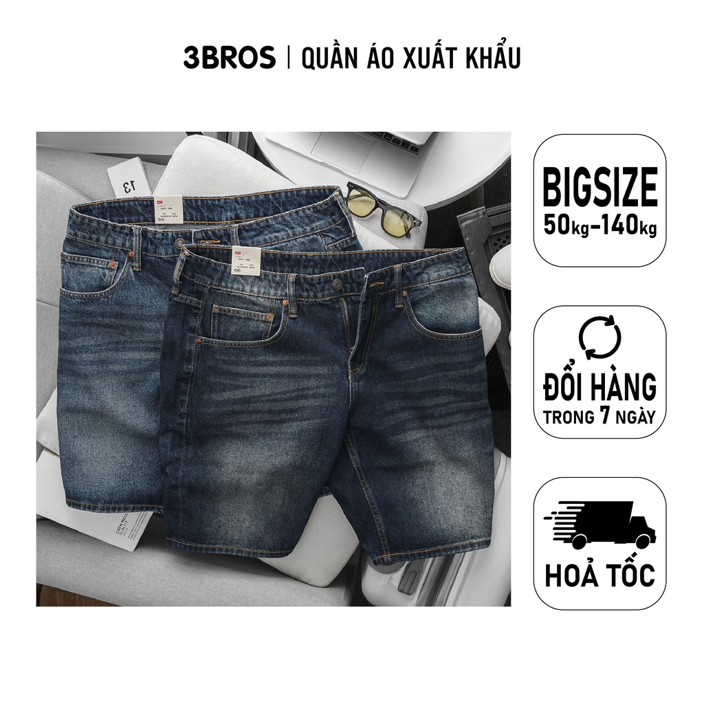Quần short jean nam bigsize ( hơn 100kg ) form suông ống rộng ngang gối , chất mềm co giãn - 3bros