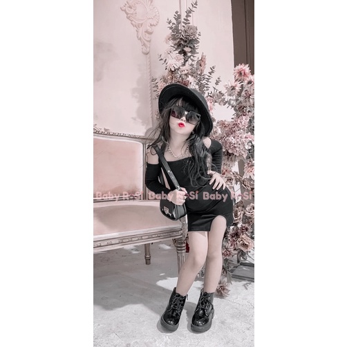 Sét áo cổ ngược kèm chân váy ôm cho bé gái