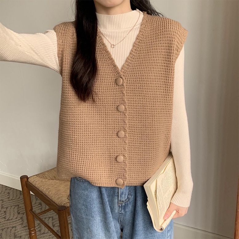 CÓ SĂN GILE09 Áo khoác gi lê tông màu beige cổ điển vintage đơn giản