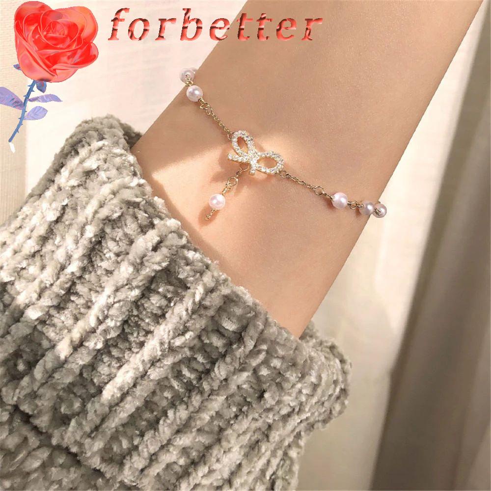 Vòng Đeo Tay Dây Xích Phối Ngọc Trai Thắt Nơ Bằng Hợp Kim Thời Trang Hàn Quốc Cho Nữ