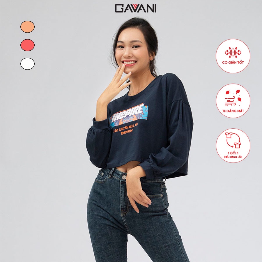 Áo thun nữ form croptop, tay dài và cổ tròn_Gavani_AKH INSPIRE